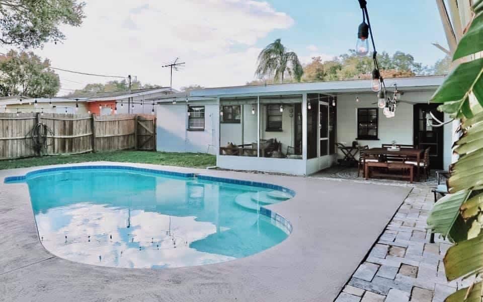 Backyard pool and patio at a Tampa home